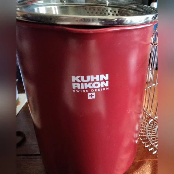 KUHN RIKON Swiss Design Steamer Cooking Pot Wire Basket & Glass Lid w/Strainer - Picture 7 of 8